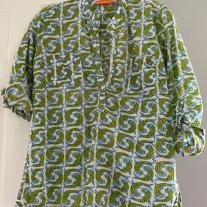 Oliphant 💯 Cotton shirt blue/green fish print XS